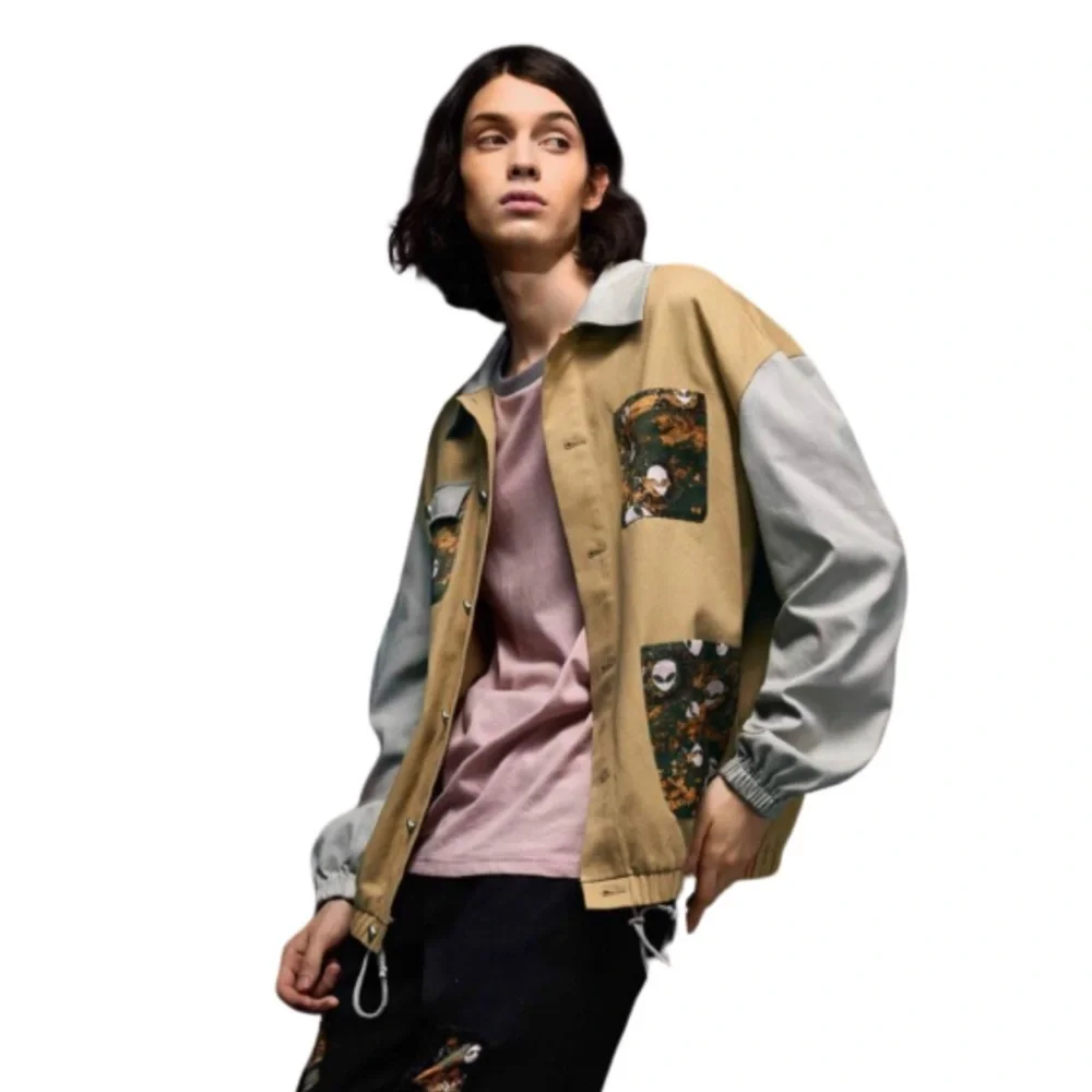 SHEIN X ALIENATED Men Alien Print Patch Pocket Detail Jacket Size Large
